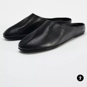 Zara Black Leather Mule Slingback Flat Size 41 / 10